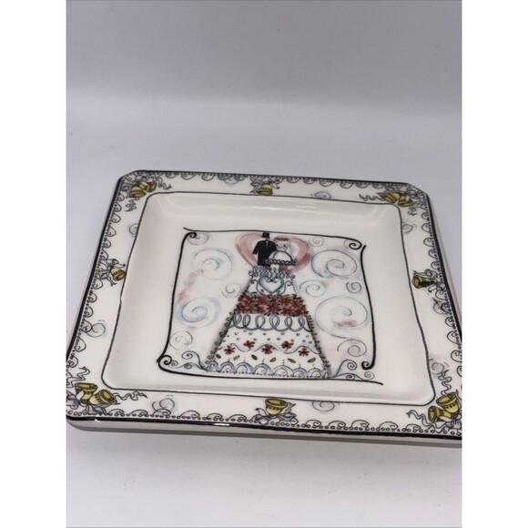 THE WEDDING-Made in Italy- 6 7/8" Square- Ceramic Cake Side Plate/Plate - Picture 2 of 5